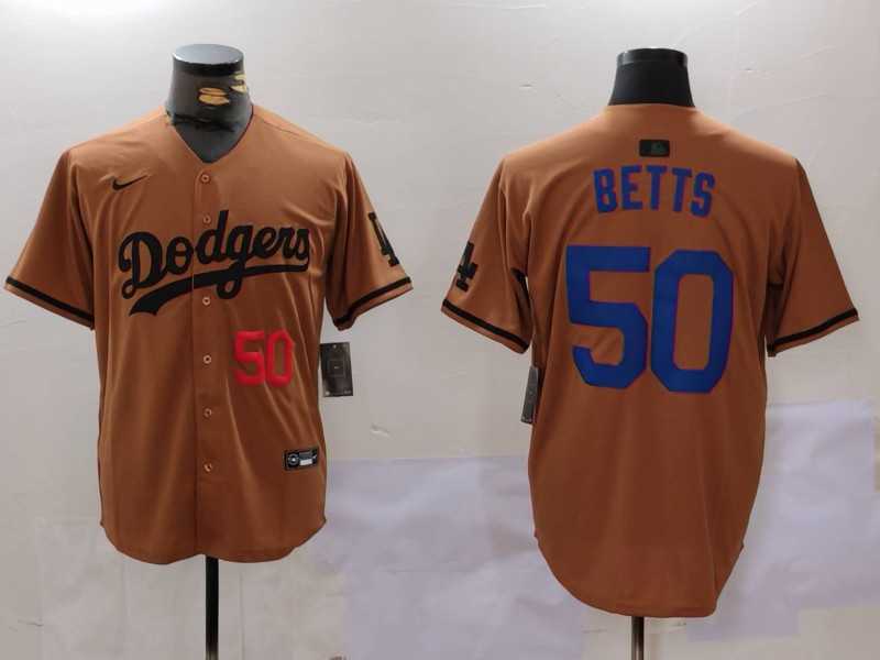 Mens Los Angeles Dodgers #50 Mookie Betts Number Olive Cool Base Limited Stitched Jersey